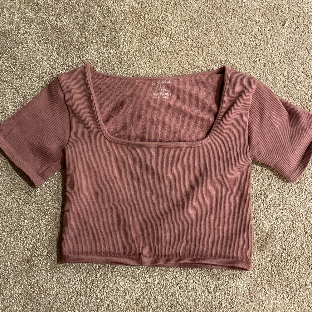 plum colored square neck crop top
